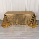 90x132inch Shiny Antique Gold Polyester Rectangular Tablecloth With Shimmer Sequin Dots