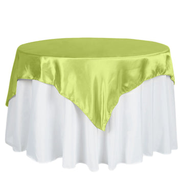 60"x60" Apple Green Square Smooth Satin Table Overlay