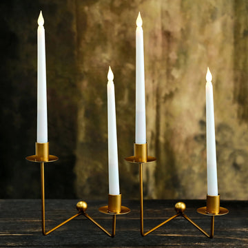 2 Pack | 2 Arm Gold Metal Geometric Taper Candle Candelabra Holder Centerpiece With V-Shaped Base - 7"