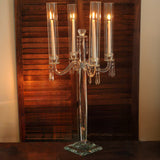 36inc | 4 Arm Premium Crystal Glass Taper Candle Holder Candelabra with Chandelier Chains