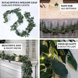 6ft Artificial Eucalyptus Leaf Garland Fairy Lights, Warm White 20 LED Battery Operated String Light