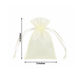 Sheer ivory organza gift pouch with floral background on white fabric