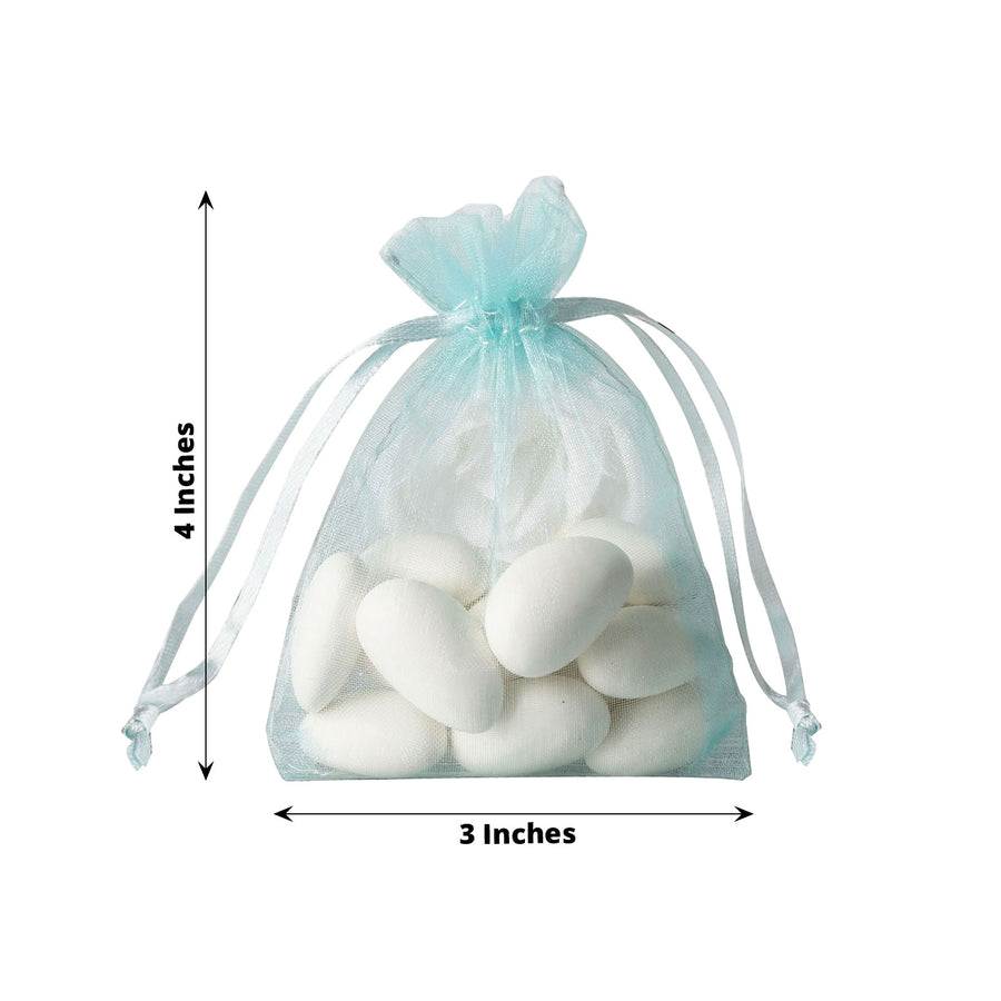 10 Pack | 3inch Baby Blue Organza Drawstring Wedding Party Favor Gift Bag