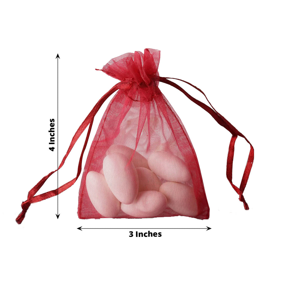 10 Pack | 3inch Burgundy Organza Drawstring Wedding Party Favor Gift Bags