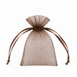 Brown sheer organza gift pouch with drawstring tie on white background#whtbkgd