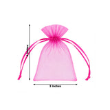 Pink organza drawstring gift bag, 4 x 3 inches, shown with dimensions.
