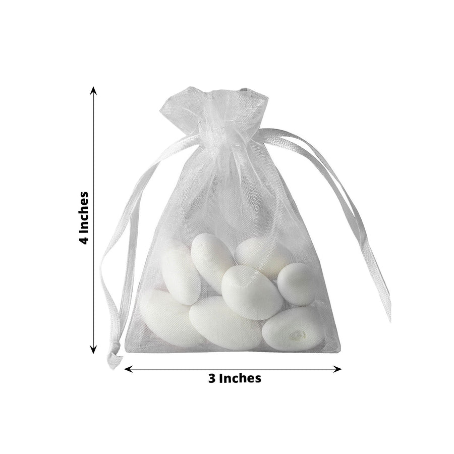 10 Pack | 3inch White Organza Drawstring Wedding Party Favor Gift Bags