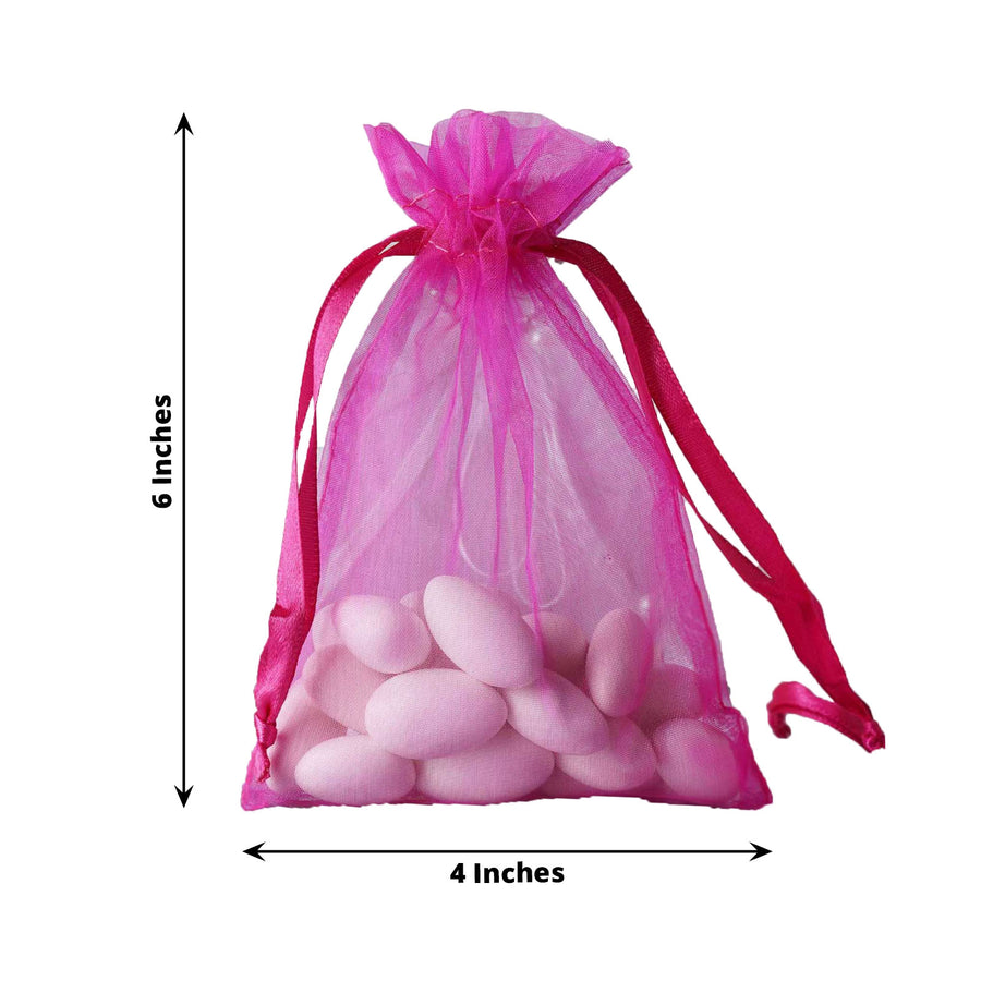 10 Pack | 4x6inch Fuchsia Organza Drawstring Wedding Party Favor Gift Bags - Clearance SALE