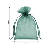 Green organza drawstring bag, 6x4 inches, on a plain white background.