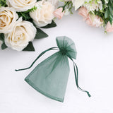 Green organza gift bag with drawstring closure, perfect for party favors or gifts.