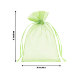 Green organza gift bag, 6x4 inches, tied with ribbon.