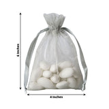 10 Pack | 4x6inch Silver Organza Drawstring Wedding Party Favor Gift Bags