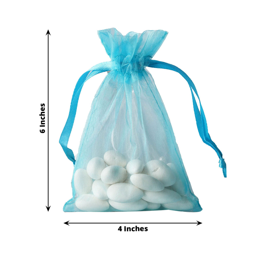 10 Pack | 4x6inch Turquoise Organza Drawstring Wedding Party Favor Gift Bags