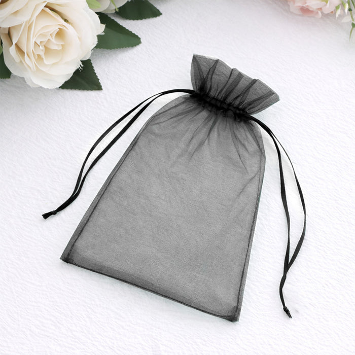 Black organza gift pouch with drawstring closure