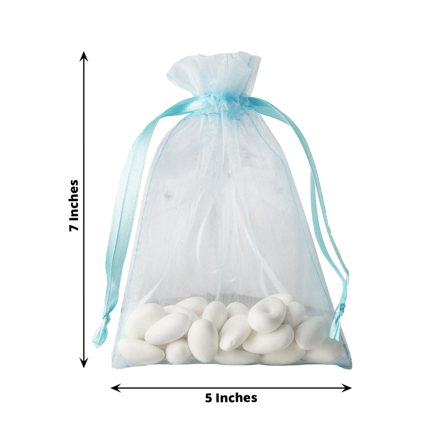 10 Pack | 5x7inch Baby Blue Organza Drawstring Wedding Party Favor Gift Bags