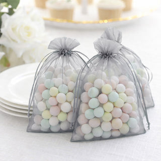 Pastel candy-filled mesh bags for party favors or celebrations.