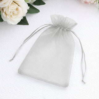 Silver organza gift bag with drawstring closure