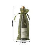 10 Pack | 6x15inches Olive Green Organza Drawstring Party Favor Wine Bags