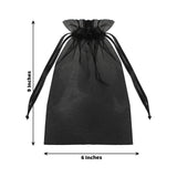 Black organza drawstring bag, 9x6 inches, perfect for gifts and party favors.