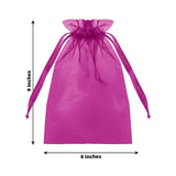 Purple organza gift bag, 9 inches tall and 6 inches wide.