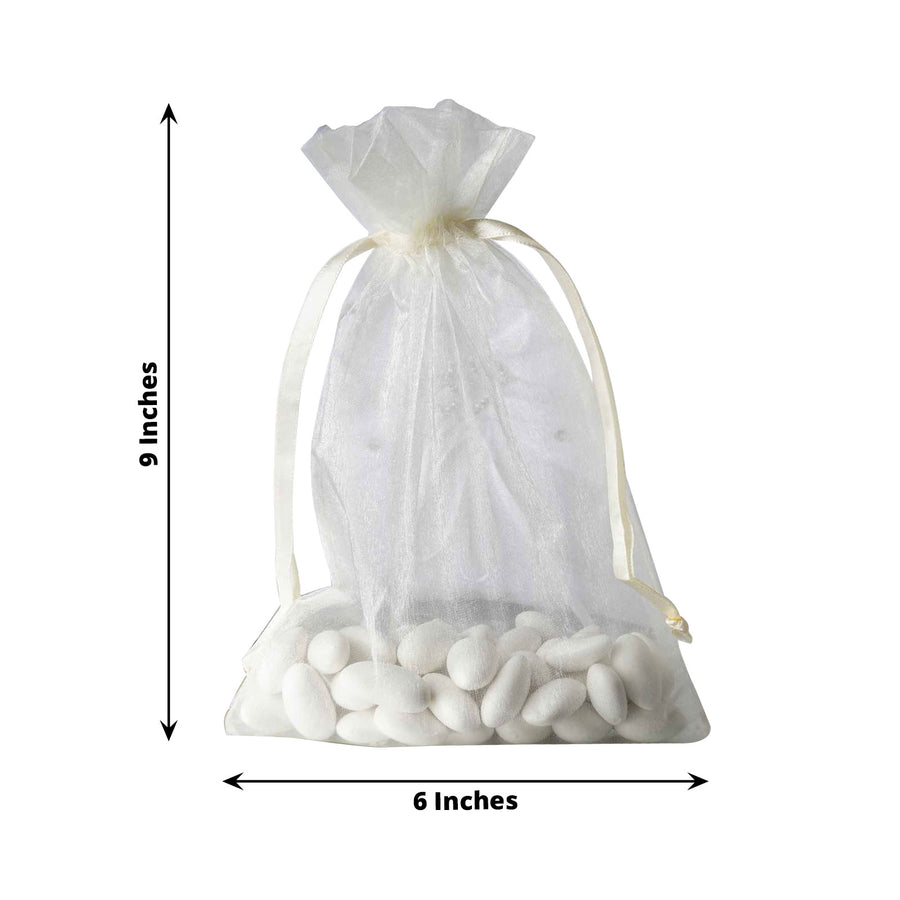 10 Pack | 6x9inches Ivory Organza Drawstring Wedding Party Favor Gift Bags