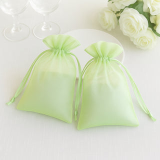 Green organza gift bags for party favors or special occasions