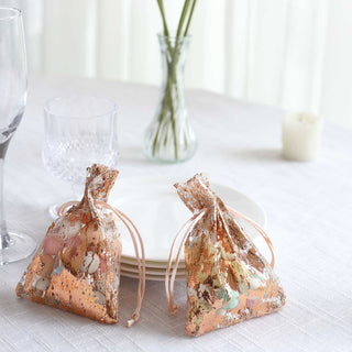 Elegant Metallic Rose Gold Foil Polyester Drawstring Candy Bags