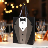 12 Pack White Black Tuxedo Premium Paper Party Favor Goodie Bags With Satin Handles Reusable Wedding