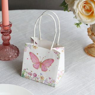 <span style="background-color:transparent;color:#111111;">Pretty White Pink Glitter Butterfly Paper Favor Bags With Handles</span>