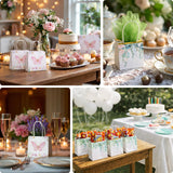 Decorative gift bags with floral designs for celebrations and events.