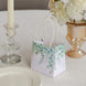 12 Pack White Green Eucalyptus Leaves Paper Party Favor Bags With Handles, Small Gift Goodie Bags