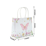 12 Pack Pink Glitter Butterfly Paper Favor Bags With Handles, Floral Print White Goodie Gift