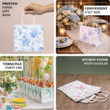 Printed paper gift bags in various designs for versatile party use.