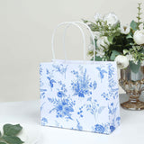 12 Pack White Blue Paper Gift Bags With Handles in French Toile Pattern