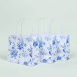 12 Pack White Blue Paper Gift Bags With Handles in French Toile Pattern