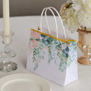 Elegant White Pink Peony Flower Paper Party Favor Bags