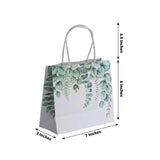 12 Pack White Green Eucalyptus Leaves Paper Party Favor Bags With Handles, Gift Goodie Bags