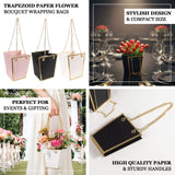 Trapezoid paper flower bags in pink, white, and black for events and gifting.