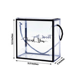 Clear gift box with "Thank You" design, dimensions 5.5 x 5.5 x 3 inches.