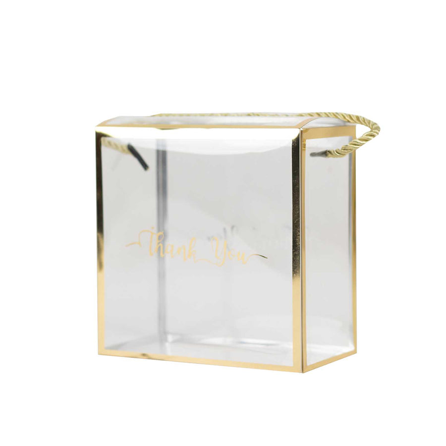 25 Pack Clear Gold Square Plastic Candy Gift Boxes with Rope Handles#whtbkgd