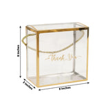 25 Pack Gold Trimmed Clear PVC Gift Boxes with Rope Handles and Thank You Print, Square Transparent 