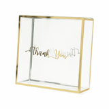 Clear acrylic box with gold trim and "Thank You" lettering #whtbkgd