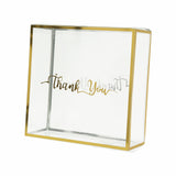 25 Pack Gold Trimmed Clear PVC Gift Boxes with Rope Handles and Thank You Print, Square#whtbkgd