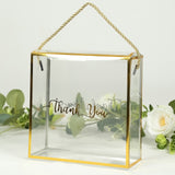 25 Pack Gold Trimmed Clear PVC Gift Boxes with Rope Handles and Thank You Print, Square Transparent 