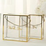 25 Pack Gold Trimmed Clear PVC Gift Boxes with Rope Handles and Thank You Print, Square Transparent 