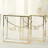 Clear acrylic gift boxes with gold accents and "Thank You" design.