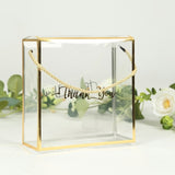 Transparent gift box with "Thank You" text and gold accents.