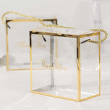 25 Pack Gold Trimmed Clear PVC Gift Boxes with Rope Handles and Thank You Print