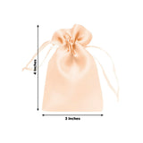 Peach satin drawstring bag, 3x4 inches, perfect for gifts or accessories.