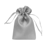 Gray satin drawstring gift bag with a bow #whtbkgd
